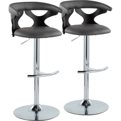 Gardenia Adjustable Swivel Bar Stool in Black Wood, Chrome & Grey Leatherette (Set of 2)